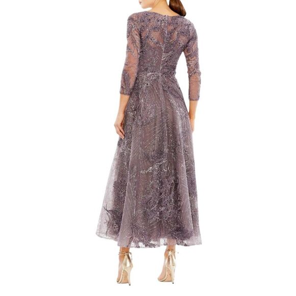Mac Duggal Size 20 Purple Embellished 3/4 Long Sleeve V-Neck Midi Tea Dress Gown - Picture 4 of 5